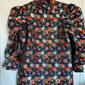 LOST INK jacquard mini dress with lining and puff boxy shoulder.